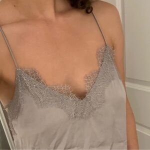 Cami NYC Silk Grey Top with Lace Sz M